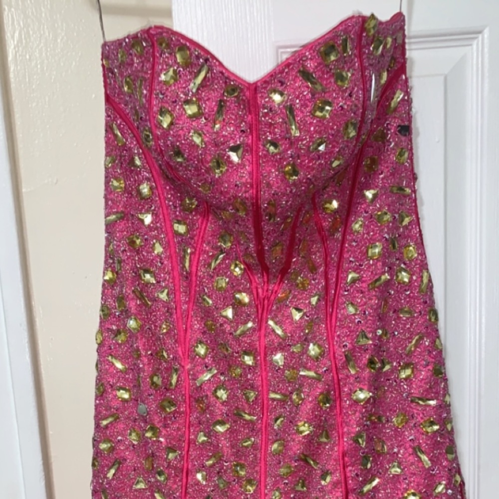 Beautiful sequined HOT pink gown perfect for prom!